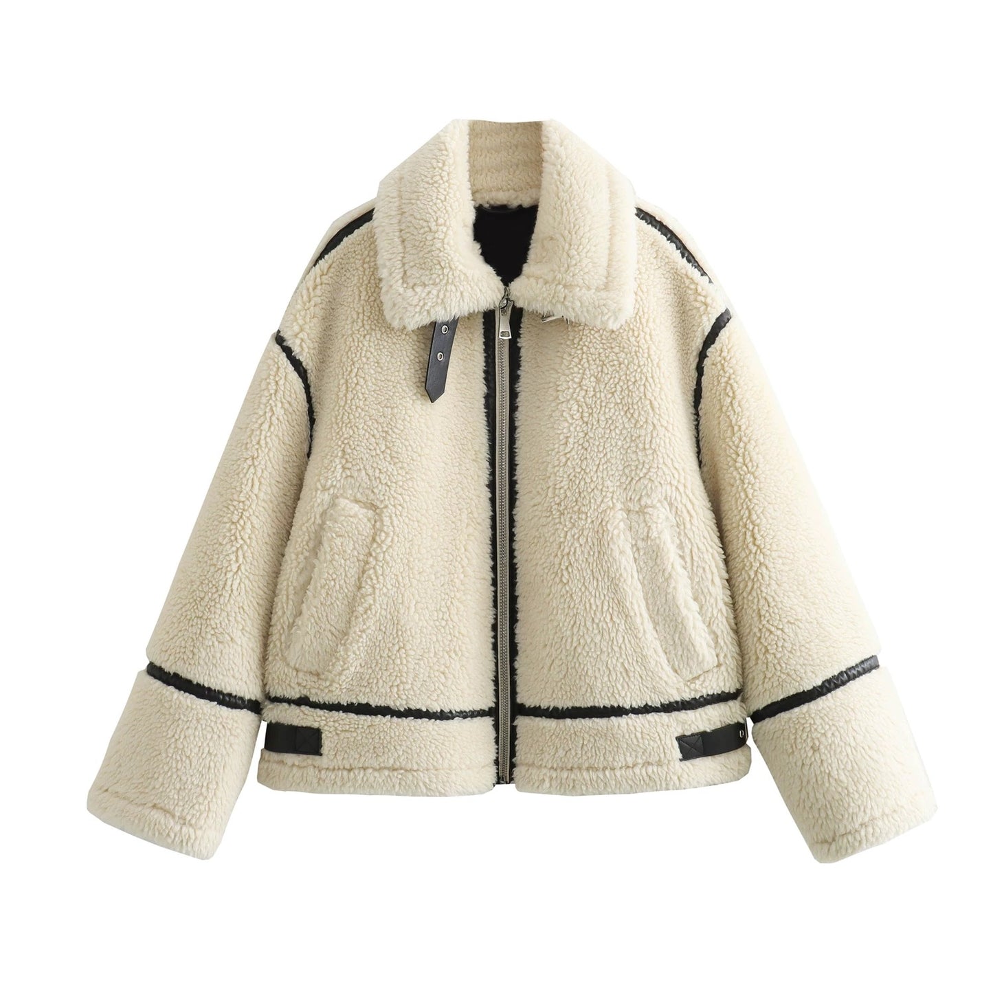 Virale Teddy-Jacke mit schwarzen Akzenten