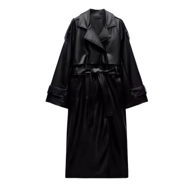 Kunstleder Trenchcoat Schwarz