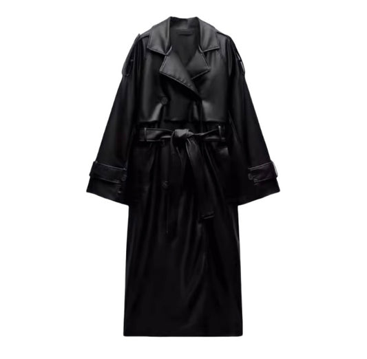 Kunstleder Trenchcoat Schwarz